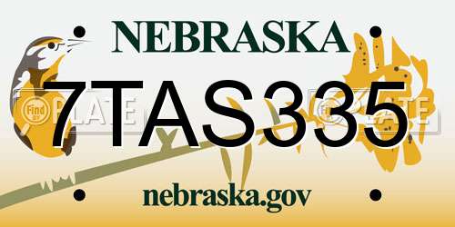 7TAS335 Nebraska License Plate