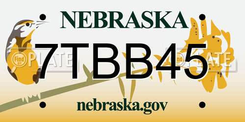 7TBB45 Nebraska License Plate