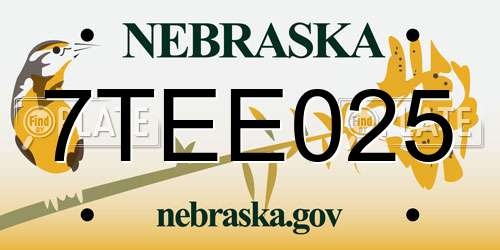 7TEE025 Nebraska License Plate