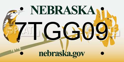 7TGG09 Nebraska License Plate