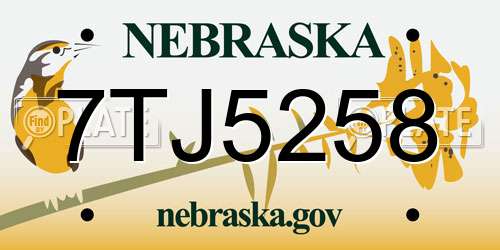 7TJ5258 Nebraska License Plate