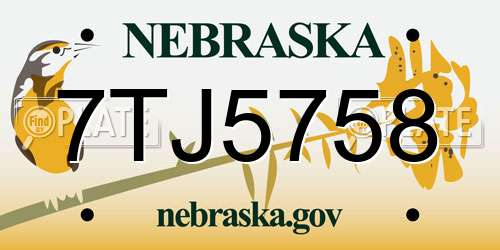 7TJ5758 Nebraska License Plate