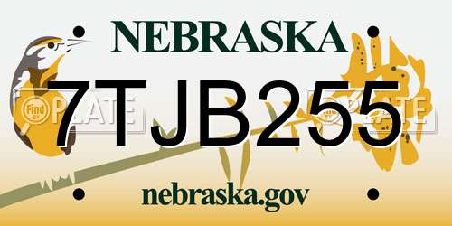 7TJB255 Nebraska License Plate