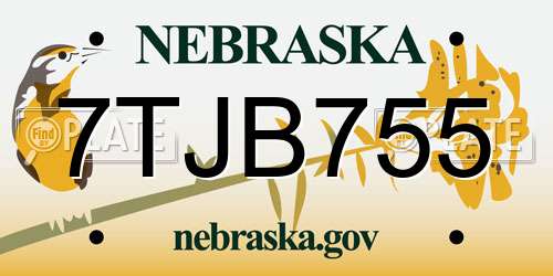 7TJB755 Nebraska License Plate
