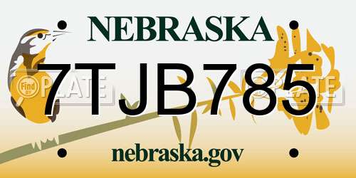 7TJB785 Nebraska License Plate