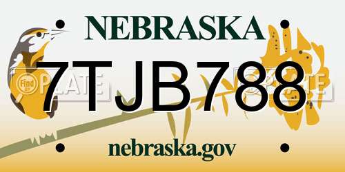 7TJB788 Nebraska License Plate