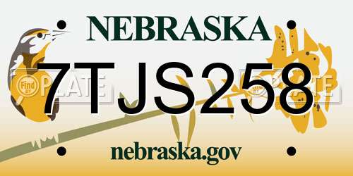 7TJS258 Nebraska License Plate