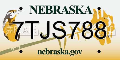 7TJS788 Nebraska License Plate