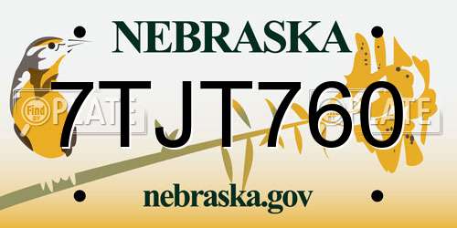 7TJT760 Nebraska License Plate