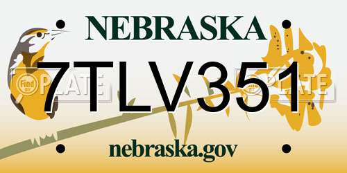 7TLV351 Nebraska License Plate