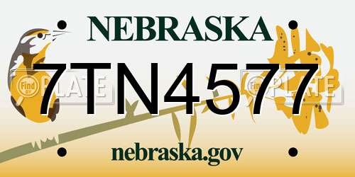 7TN4577 Nebraska License Plate