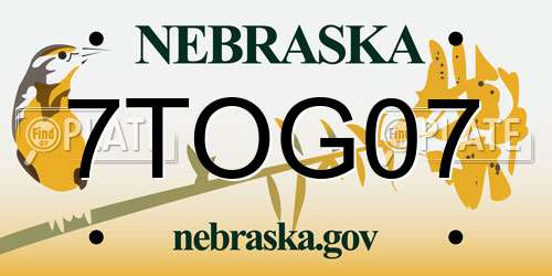 7TOG07 Nebraska License Plate