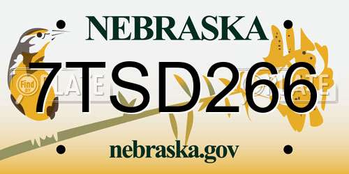 7TSD266 Nebraska License Plate
