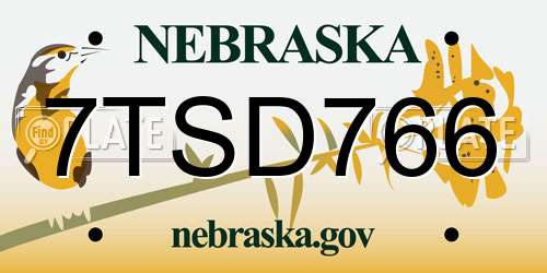 7TSD766 Nebraska License Plate
