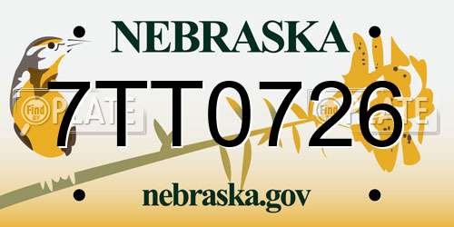 7TT0726 Nebraska License Plate