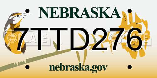 7TTD276 Nebraska License Plate