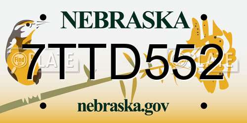 7TTD552 Nebraska License Plate