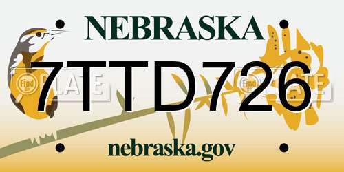 7TTD726 Nebraska License Plate