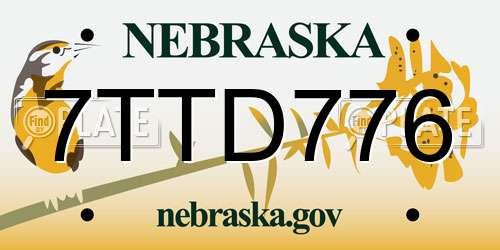 7TTD776 Nebraska License Plate
