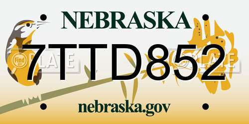 7TTD852 Nebraska License Plate
