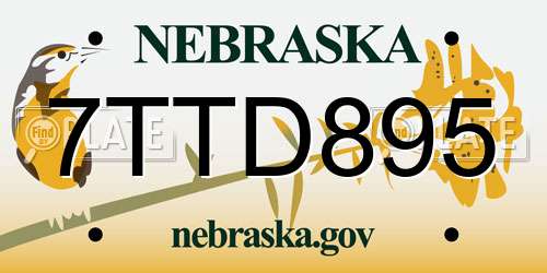 7TTD895 Nebraska License Plate