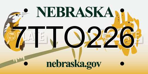 7TTO226 Nebraska License Plate