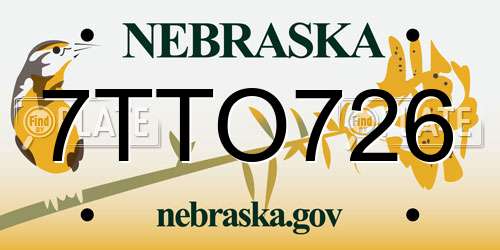 7TTO726 Nebraska License Plate