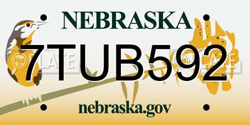 7TUB592 Nebraska License Plate