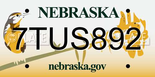 7TUS892 Nebraska License Plate