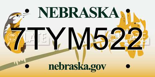 7TYM522 Nebraska License Plate