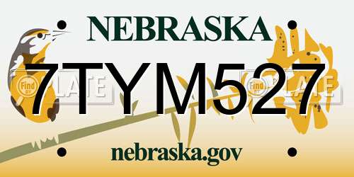 7TYM527 Nebraska License Plate