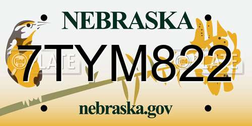 7TYM822 Nebraska License Plate