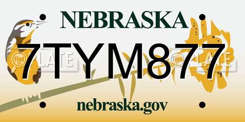 7TYM877 Nebraska License Plate