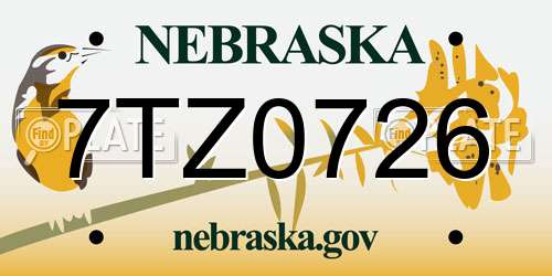 7TZ0726 Nebraska License Plate