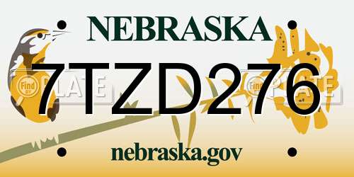 7TZD276 Nebraska License Plate