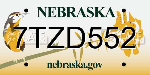 7TZD552 Nebraska License Plate