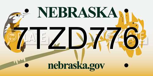 7TZD776 Nebraska License Plate