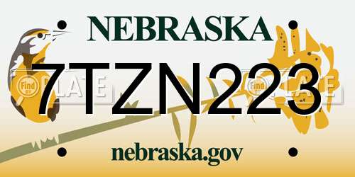 7TZN223 Nebraska License Plate