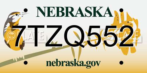 7TZQ552 Nebraska License Plate