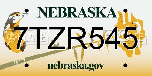 7TZR545 Nebraska License Plate