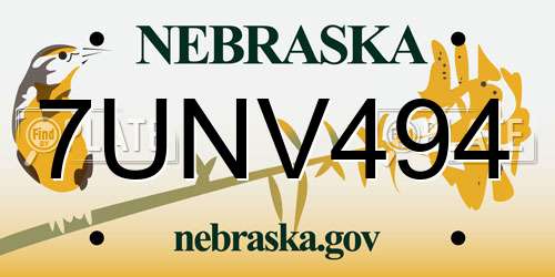 7UNV494 Nebraska License Plate