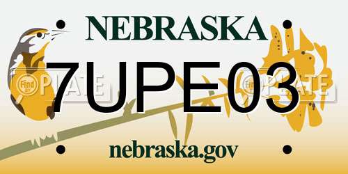 7UPE03 Nebraska License Plate