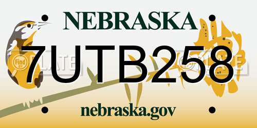 7UTB258 Nebraska License Plate
