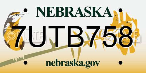 7UTB758 Nebraska License Plate