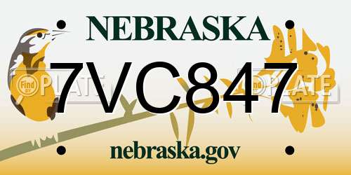 7VC847 Nebraska License Plate