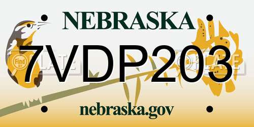 7VDP203 Nebraska License Plate