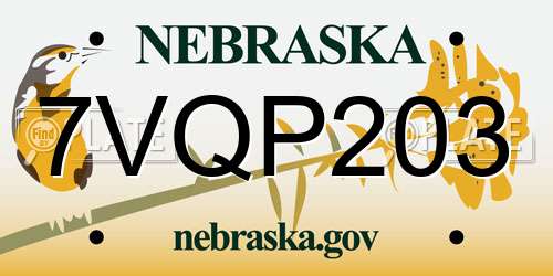 7VQP203 Nebraska License Plate