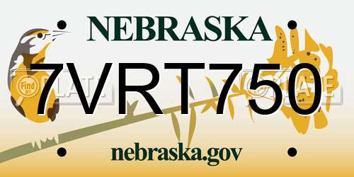 7VRT750 Nebraska License Plate