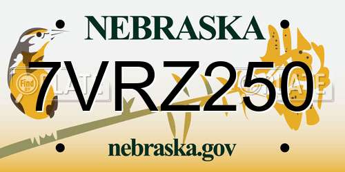 7VRZ250 Nebraska License Plate
