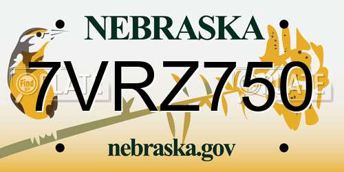 7VRZ750 Nebraska License Plate